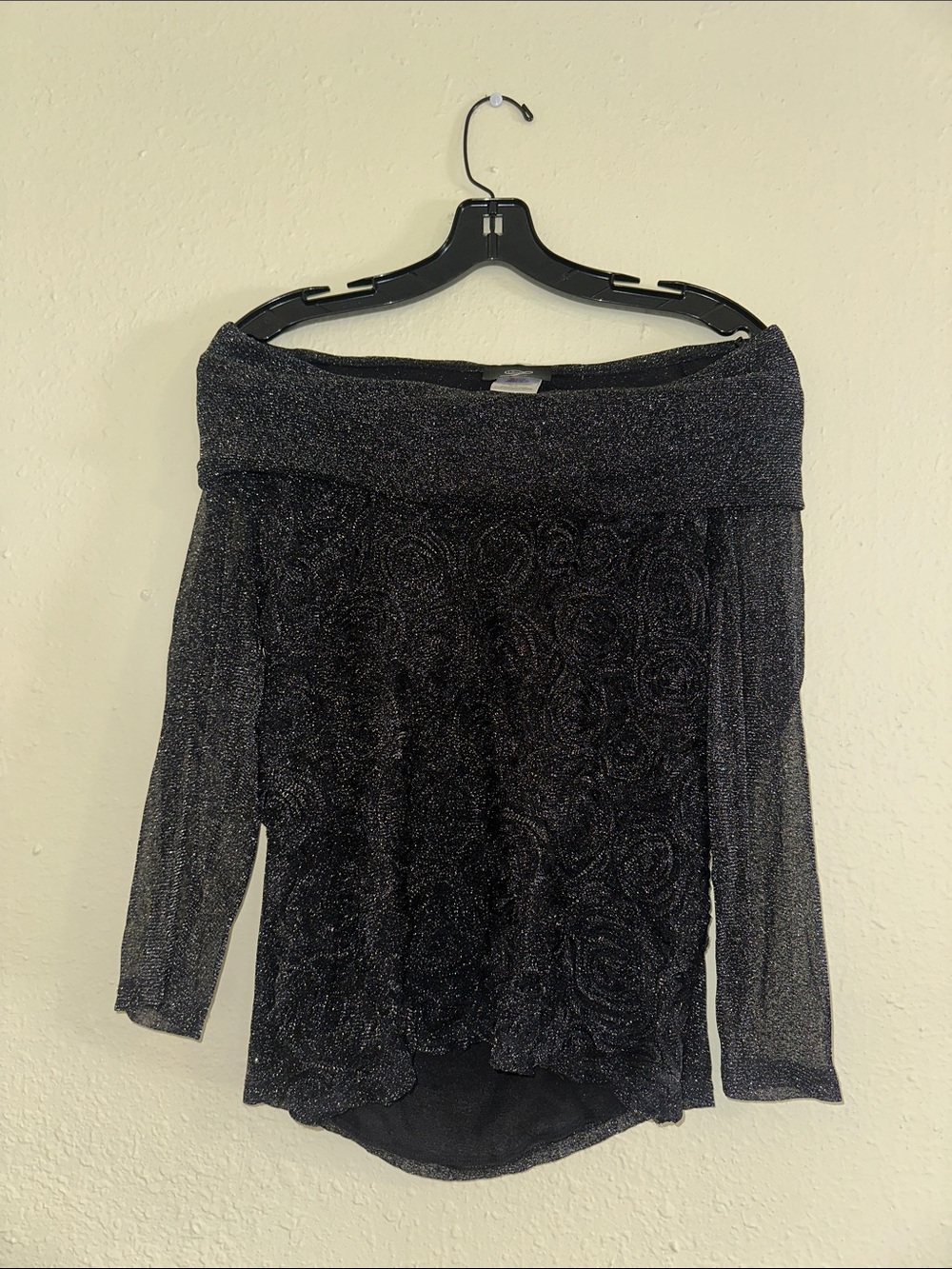 Off-Shoulder Shimmer Knit Sweater - Black EUC